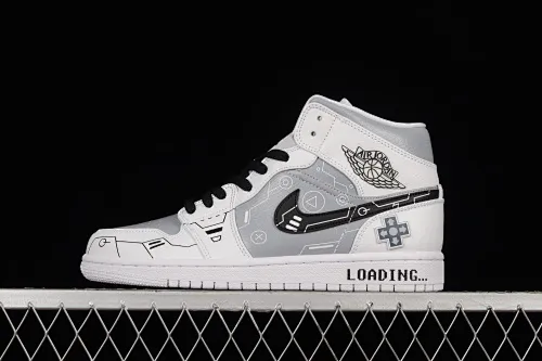 All categories Air Jordan Jordan series basketball shoes Air Jordan 1 Mid Air Jordan 1 Mid "PS5" AJ1 Joe 1 theme video game black and white gray mid-top basketball shoes 554724-129